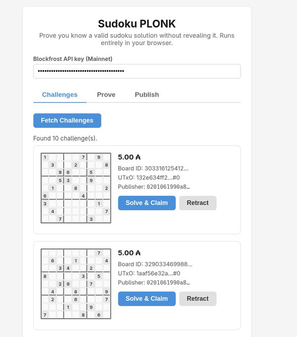 "Sudoku Plonk" is written at the top of the image, which suggests that this is a platform for practicing Sudoku puzzles or playing a digital version of the classic game. The image also contains text about the challenges and features on the app as well as information about the mainnet where it operates. Additionally, there are descriptions of how to use certain functions within the app such as the "Find 10 challenges" and "Solve & claim".