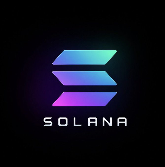 The Solana cryptocurrency logo is displayed on a black background, featuring its signature three slanted bars in gradient blue, teal, and purple colors with 'SOLANA' written below.
