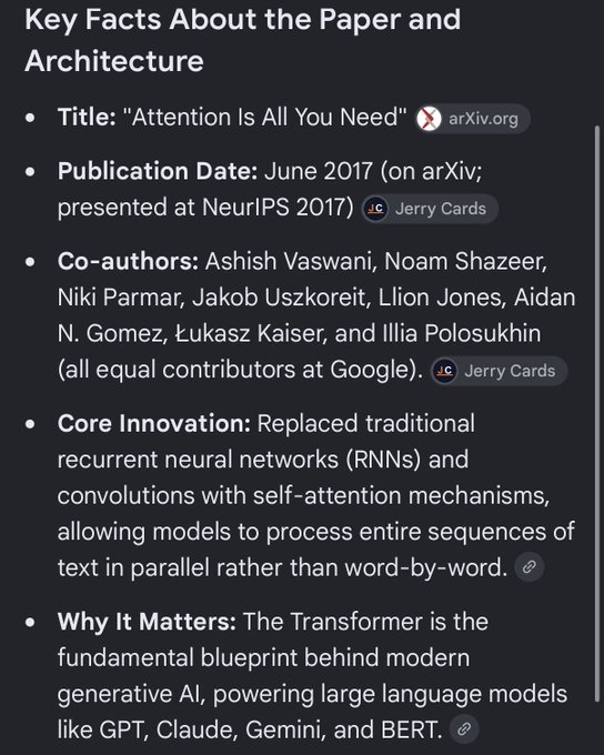 The image is a slide titled "Key Facts About the Paper and Architecture," summarizing the landmark 2017 paper "Attention Is All You Need" and listing its co-authors, including Illia Polosukhin, who is also known as NEAR Protocol co-founder @ilblackdragon—linking his early AI research credentials to the $NEAR project.