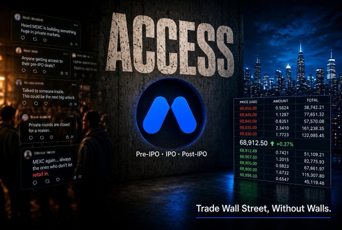 A promotional graphic with a blue 'A' logo advertises 'ACCESS - Pre-IPO • IPO • Post-IPO' alongside stock market data and social media comments, with the tagline 'Trade Wall Street, Without Walls.'