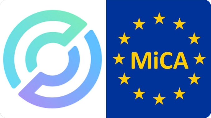 The image shows the Circle logo alongside a blue EU flag-style graphic with yellow stars and "MiCA" text, visually representing Circle's call for a MiCA equivalence rule that would allow foreign stablecoin issuers to operate in the EU under their home country's regulations rather than needing an EU-based entity.