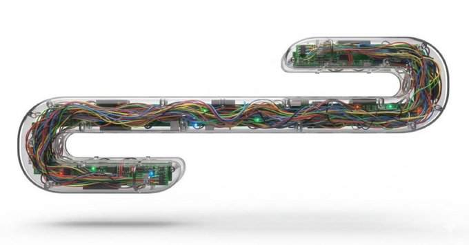 A 3D rendered link/chain icon with exposed internal circuit boards and colorful wiring against a white background.