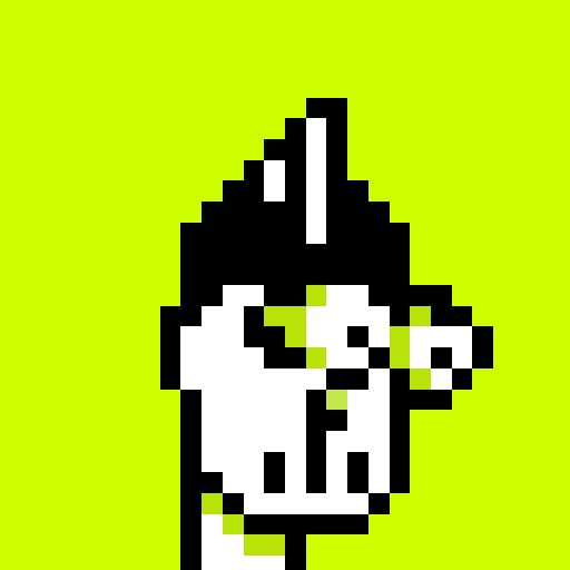 A pixel art character with a black mohawk and sunglasses shown in black and white against a bright green background.