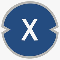 A blue circular logo featuring a white letter "X" with gray accents on the sides.