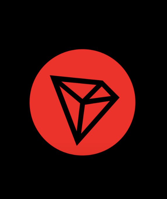 The image displays the red circular logo of TRON (TRX), featuring its distinctive black diamond/geometric symbol. This relates directly to the accompanying post about TRX (TRON) and the TVM (Tron Virtual Machine), which discusses Proposal 107 aiming to activate Ethereum-like functions within the TRON network.