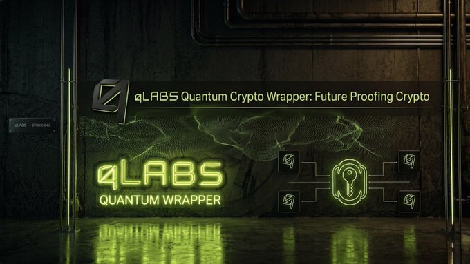 The image features a neon green sign that says "qLABS Quantum Crypto Wrapper" against a dark background. The sign also includes text that reads "focus on what is in the image and how it relates to the post". This suggests that the image might be related to a discussion or promotion of the QAWR product, which is designed to protect digital assets from future quantum computers.

The image shows a room with a concrete wall and pipes running along the ceiling. The neon green sign in front of this scene adds a unique visual element to the overall composition.