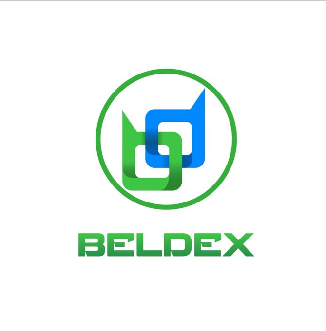 Beldex logo featuring an intertwined blue and green chain link design within a green circle on a white background, with 'BELDEX' written in green text below.