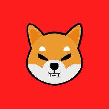 A Shiba Inu dog face illustration with an orange and white design on a red background.