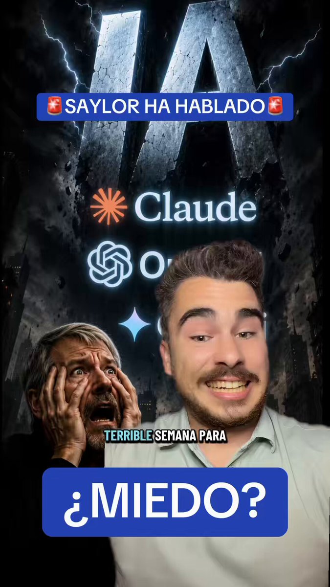 The image features a man with a mustache wearing a white shirt, who appears to be making a funny face for the camera. The caption below the photo reads "Miedo? Terribile segura para." which translates to "What's up?" in English. This suggests that Michael Saylor is talking about Bitcoin and its crash on social media platforms like Twitter or Instagram.