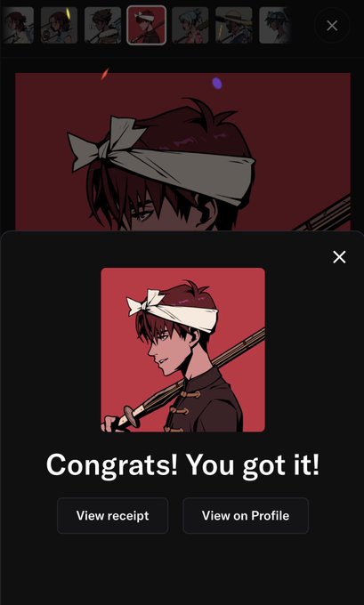 A mobile game screen showing 'Congrats! You got it!' after pulling a character card featuring a brown-haired anime character with a white headband, likely Kagura from Gintama.