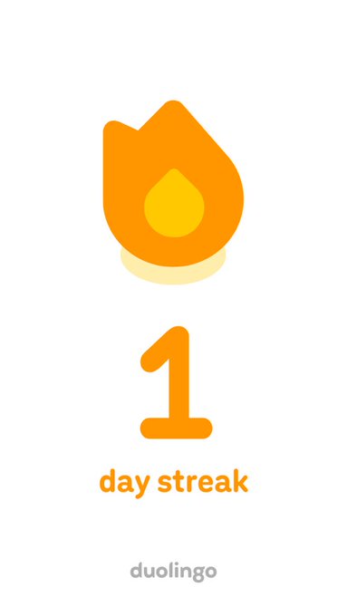 A Duolingo "1 day streak" notification featuring the iconic orange flame and owl logo, celebrating the user's first day of learning—likely tied to the poster's mention of learning Chinese to connect with their growing community of Chinese traders.