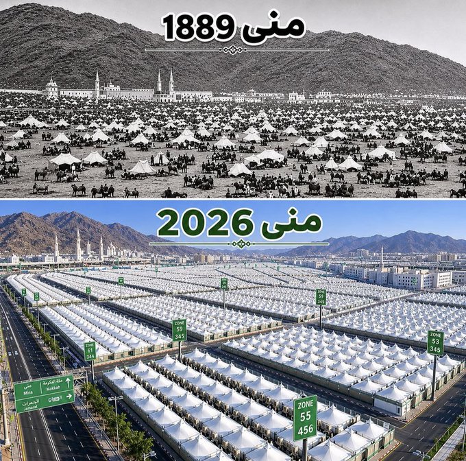 The image shows a comparison of two photographs taken at different times, depicting a large number of tents with people walking around them. The first photograph captures a scene from 1888, while the second one takes place in 2016. The stark contrast between these images reveals an enormous increase in the size and scale of the tent population over the years. The photos show that there were far fewer tents in 2018 compared to 1887, demonstrating the significant growth of this particular resource. This comparison highlights a remarkable transformation within a specific industry or geographical area, possibly due to advancements in technology or changes in demand for such facilities.