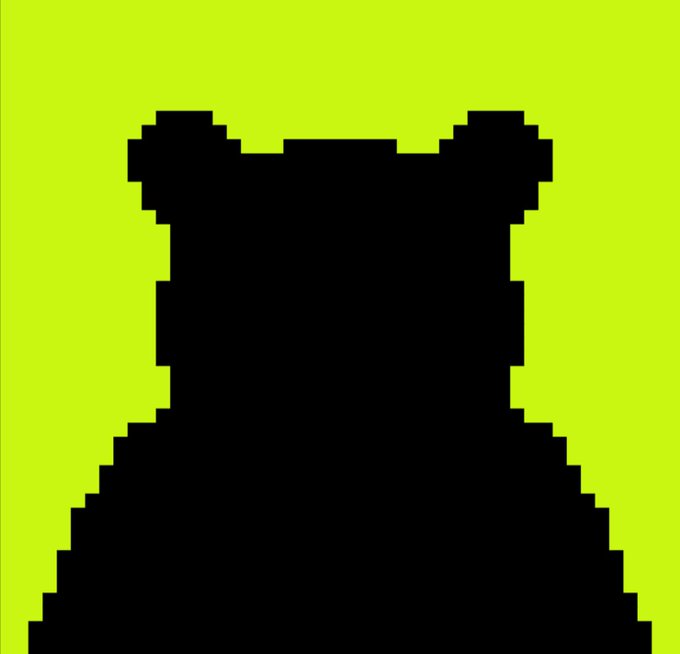 A pixel art silhouette of a character with rounded ears on a bright neon green background.