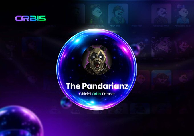 A promotional graphic for 'The Pandarianz,' an Official Orbis Partner, featuring a skull-like character with glowing eyes inside a cosmic, purple bubble, with the ORBIS logo in the corner.