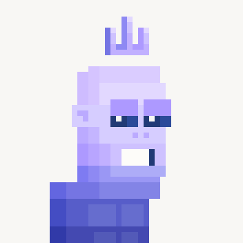 A pixel art illustration of a purple-toned character with bunny ears, half-closed eyes, and a small smile against a white background.