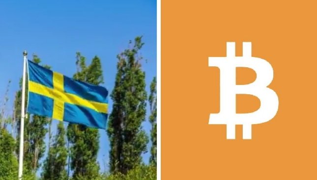 A split image shows the Swedish flag on the left and the Bitcoin logo on the right, visually representing Sweden's growing institutional involvement with Bitcoin through a major bank increasing its stake in Strategy ($MSTR) to over $8.5 million.