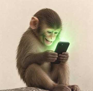 A young monkey sits intently focused on its glowing smartphone, perfectly embodying the meme's playful theme of representing everyone in the social/mobile era glued to their phones.

The image directly illustrates the post's positioning concept by showing a primate transfixed by its device—reinforcing the $fone meme's idea of capturing modern smartphone-obsessed behavior.