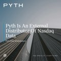 An advertisement for PYTH network with text 'Pyth Is An External Distributor Of Nasdaq Data' over a background image of a city street and roadway.