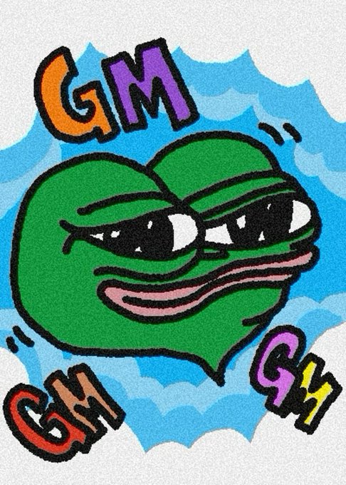 A colorful cartoon drawing depicts a green heart-shaped character with a sad, toothy face on a blue jagged background, surrounded by the letters "GM" in various colors.