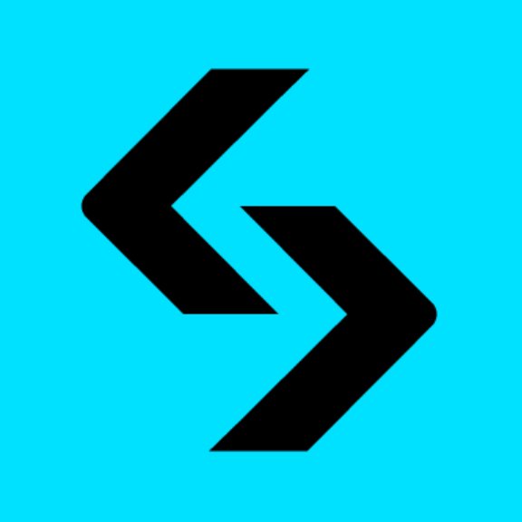 A logo featuring two black arrows pointing left on a bright cyan/turquoise background.
