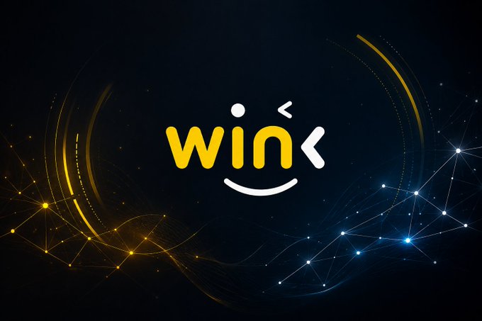The image features a logo for a company named "WINK" with a smiley face inside of a circle. The background of the image is black, but there are yellow lines surrounding the logo, creating an eye-catching contrast against the dark backdrop. The text "WINk" and "decentralized infrastructure becomes far stronger when it can improve itself in real time." This message emphasizes the importance of self-improvement and adaptability within a decentralized network environment.