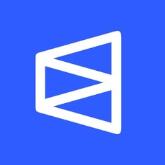 A simple blue icon featuring a white triangular logo resembling a stylized 'M' or play button.