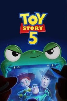 The image features a poster for Toy Story 5, which has a frog as its main character. The frog is depicted with green eyes and a red mouth, giving it an evil or grumpy appearance. The background of the poster is blue, and there are four other characters from the movie in the scene - two people standing next to each other on the left side, one person sitting down on the right side, and another person standing behind them.

The post that accompanies this image reads: "Frog A.I. Ribbit ribbit $TIBBIR". This phrase is likely a reference to the frog character from Toy Story 5 or an inside joke among fans of the movie.