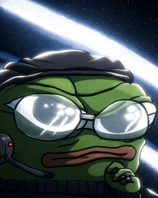 A cartoon illustration of a green frog-like character wearing glasses, a beanie, and a headset, set against a starry space background with a bright light streak.