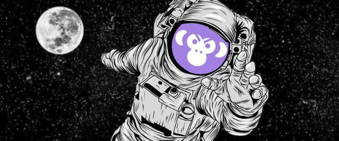 A stylized astronaut in space floats with a peace sign, their purple helmet visor featuring a cartoon ape face—visually echoing the meme-token theme of the post, which lists 24-hour performance gains (e.g., MADAPES 163x to 24.5M, $CATE 46x to 6.44M, $IMAGINE 14x to 144k) for various trending meme coins.