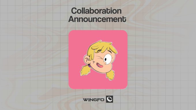 The image features a pink square with a cartoon girl's face, which appears to be smiling at the camera. The background of the image is white, providing contrast for the pink square. Below the square, there is text that reads "Collaboration Announcement". Additionally, there are two logos present in the image: one is a logo for Wingfo and the other is a logo for WL Supply.
