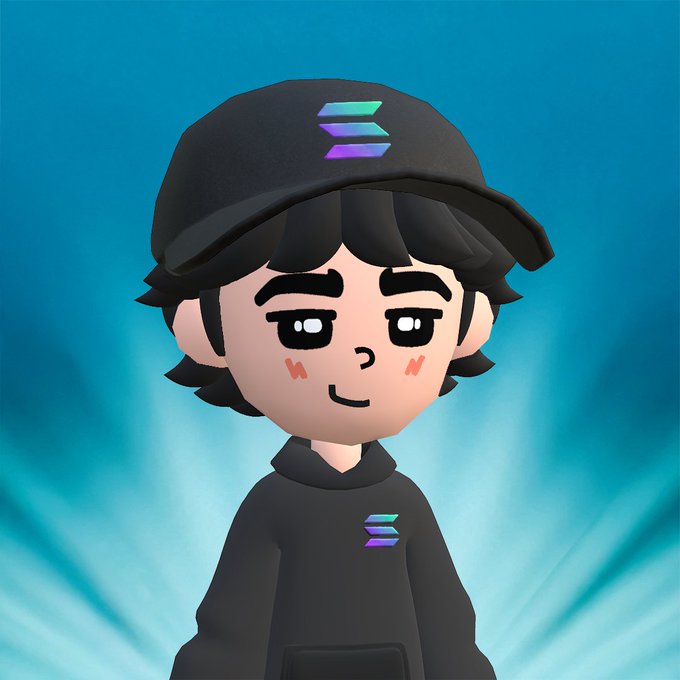 A cartoon avatar of a character wearing a black hoodie and cap, both featuring the teal and purple Solana logo, set against a blue background. The image complements the post's theme of a seasoned crypto observer recognizing market manipulation and expressing bullish confidence in Solana ($SOL).