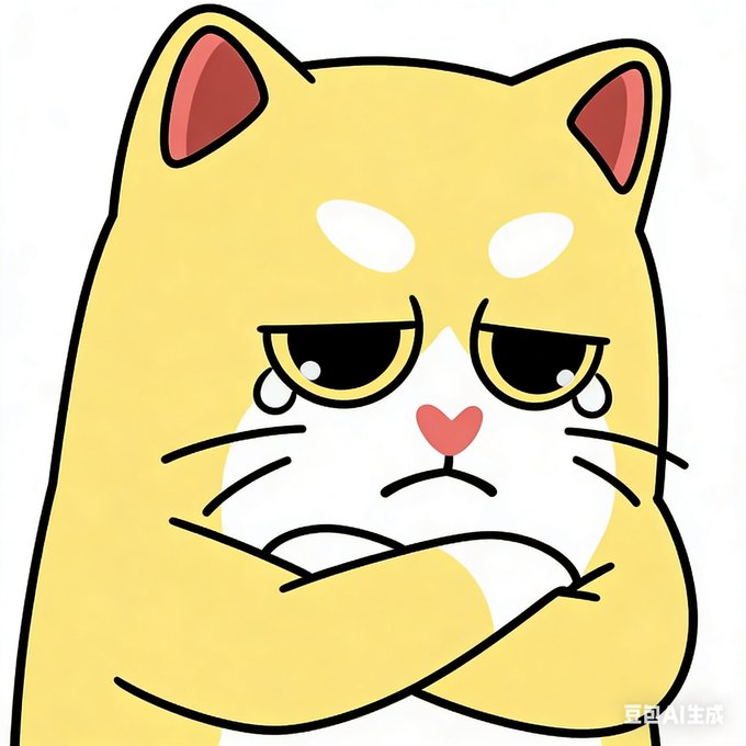 A cartoon illustration of an orange and white cat with half-closed eyes, looking unimpressed or grumpy, with its arms crossed.