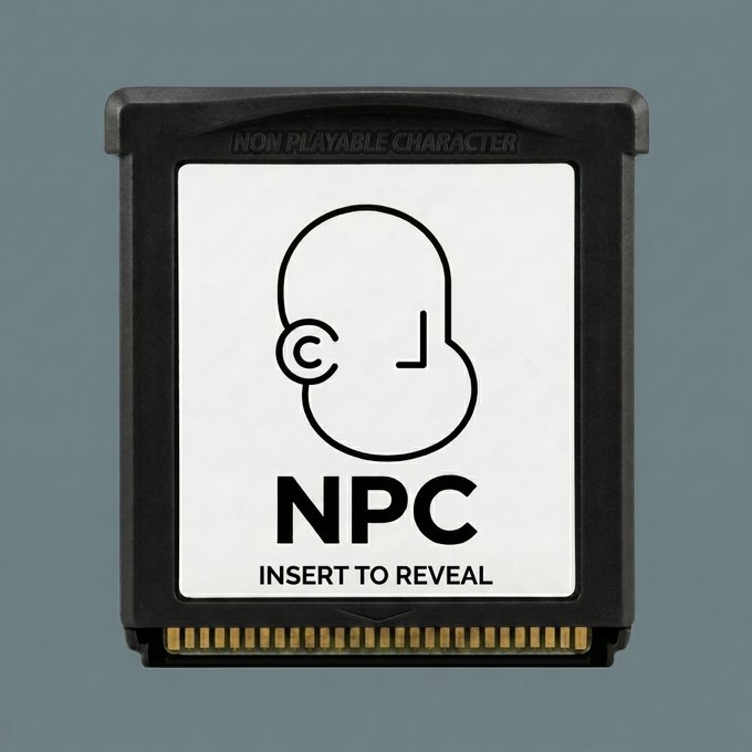 The image features a black and white Nintendo GameCube memory card inserted into a gaming console, which has a small logo of a person's head on it. The text "NPPC" is written below the logo, indicating that this memory card is from the Non Playable Character (NPCC) collection by the creator of the game chain, @npconchain.