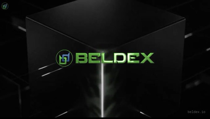 A sleek black cube logo with glowing green accents displays the brand name "BELDEX" alongside its "b" emblem, with "beldex.io" visible in the bottom right corner, reinforcing the post's promotion of Beldex's privacy infrastructure and its cross-chain bridge.