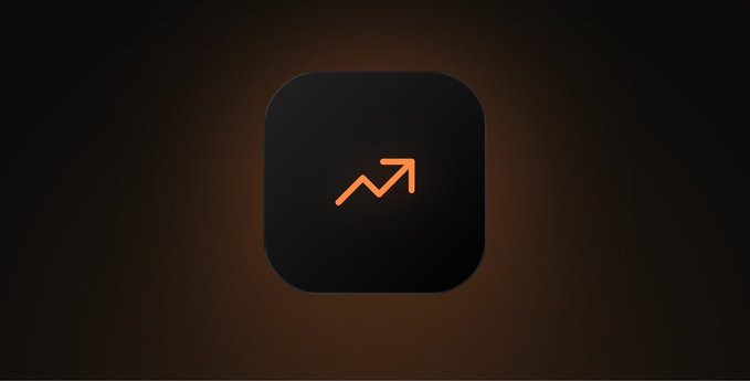 A glowing orange upward trending arrow icon sits centered within a dark rounded square app tile, symbolizing market growth and analytics. The minimalist design reflects Quant AI's approach of distilling complex trading data into clear, actionable insights through a single conversational platform.