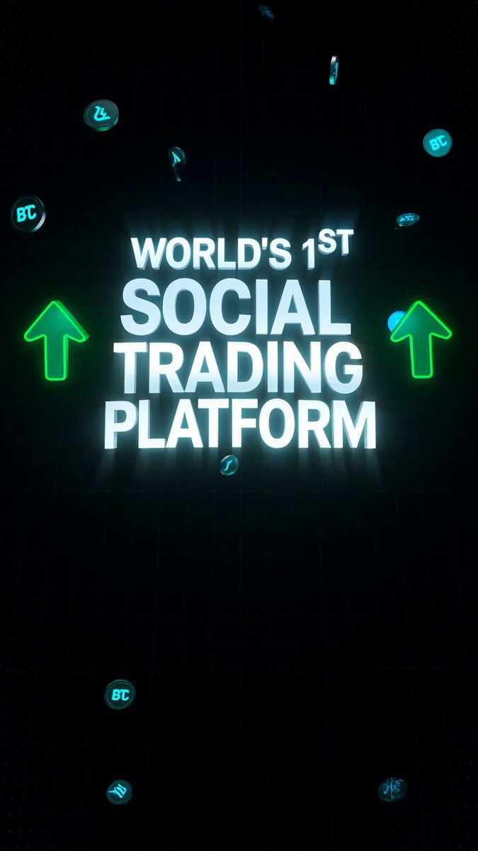 The image features a neon sign that says "World's 1st AI-Powered Social Trading platform" with two green arrows pointing upwards, indicating an upward trend or growth. The background of the image is black, which contrasts with the white text on the sign and makes it stand out. The post also mentions that the platform is live and has been created by @bitget.
