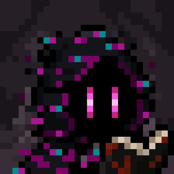 A dark, glitchy pixel-art figure with glowing pink eyes and a corrupted, fragmented appearance, fitting the ominous NFT character "Mancer" being teased by Michael Hirsch ahead of its OTC launch. The distorted, shadowy aesthetic visually reinforces the mysterious and edgy vibe of the upcoming drop.