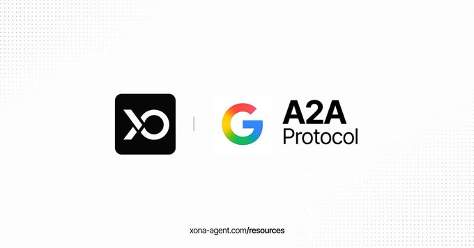 A graphic showing the Xona logo next to the Google "G" and "A2A Protocol" text, promoting Xona's new compatibility with Google's A2A protocol. The image visually reinforces the announcement by pairing Xona's branding with Google's, illustrating their integration through the a2a-x402 payments extension.