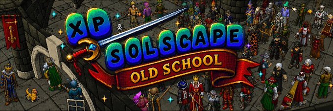 The image features a banner for a video game called " xp Solscape Old School" with a group of people standing around, possibly participating in or watching the game. The banner also includes text that reads " xp Solscape Old School", which is related to the game's title and theme.