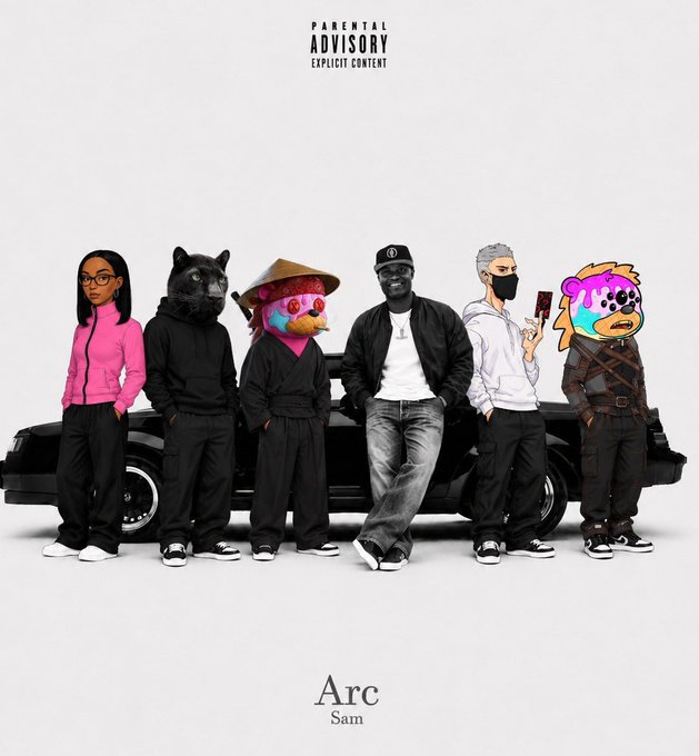 The image features a group of cartoon characters standing next to each other with their arms around one another's shoulders. The characters include a bear, a bird, a dog, a cat, and a person wearing a white shirt and black pants. They are all smiling and appear to be enjoying themselves. The post is titled "Another beautiful day to keep building on @arc Sain" and has a caption that reads: "Focus on what is in the image and how it relates to the post".