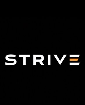 The image displays the Strive logo in white text with an orange accent on the letter "E" against a black background. The logo accompanies a post announcing Strive's recent purchase of 17.76 BTC, bringing their total holdings to 19,882 BTC.