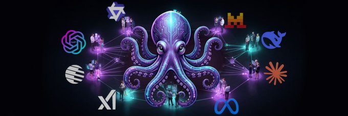 The image features a large purple octopus with eight tentacles, surrounded by various logos and icons related to cryptocurrency and blockchain technology. The text "mobyscreener.com/token/3qUcJ2q" suggests that this is an advertisement for Moby's token page or social media account. The presence of the octopus and its eight tentacles symbolizes the interconnected nature of digital assets, while the logos and icons represent different aspects of cryptocurrency and blockchain technology.