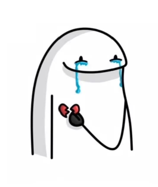 A cartoon ghost-like figure with a sad expression, closed eyes crying blue tears, and a broken black heart with red pieces held against its chest.