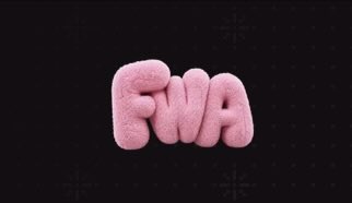 A pink, fluffy, 3D-rendered "FWA" logo appears on a dark background, matching the "$FWA" ticker mentioned in the post as a tongue-in-cheek play on the acronym standing for "Fake World Assets" in contrast to real world assets.