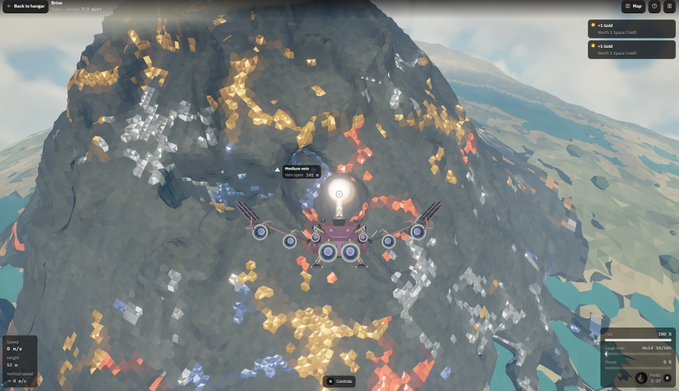 A video game screenshot showing a winged aircraft flying over a mountainous landscape with orange and white markers, with 'Loot', 'Ammo Caches', and 'Bunker' objectives listed in the top right corner.
