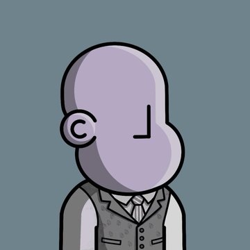 The image features a cartoon character wearing a suit and tie with a gray vest. The character has a serious expression as they stand against a blue background. There are no texts or other objects present in the image, making it a simple yet engaging visual.