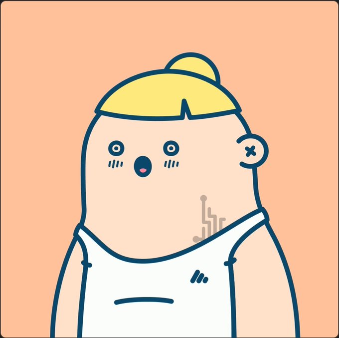 A cartoon illustration of a surprised blonde character with a small bun, blushing cheeks, and a mouth slightly open against an orange background.