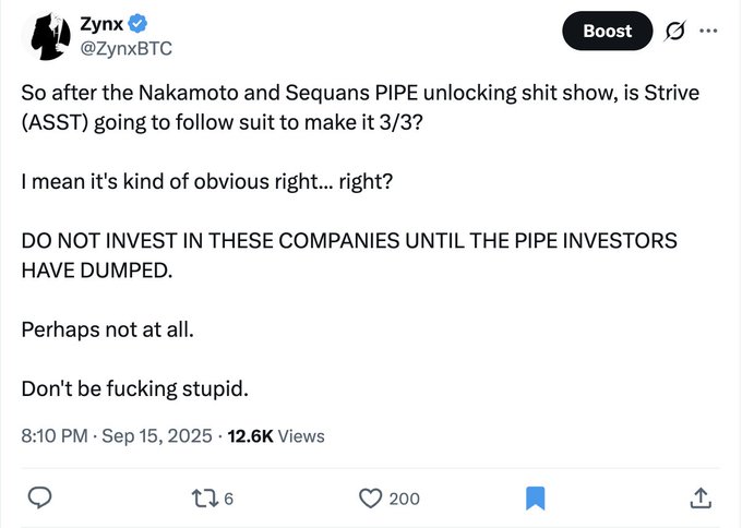 The image features a Twitter post by someone with the username "Zynx" who has written an article about investing in Strive, an online video platform that focuses on content creation. The post mentions that after a failed attempt at investing in Strive, they now warn against such investments. The author of the tweet also appears to be a paid shill for Strive, as indicated by their statement "very funny." The post does not contain any other information besides this warning and is accompanied by an image of themselves on Twitter.