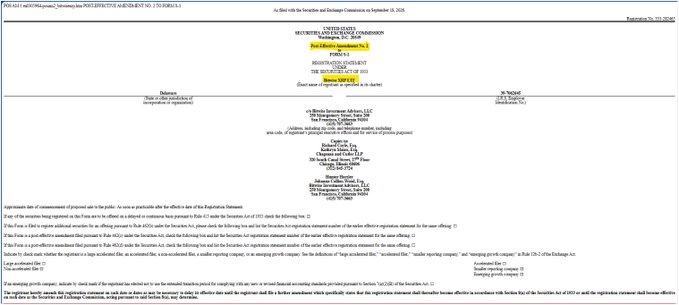 The image is a SEC filing document showing a Post-Effective Amendment No. 2 to Form S-1 submitted by "Bitwise Investment Advisers, LLC" for the "Bitwise XRP ETF," filed on September 18, 2025, with the amendment dated July 28, 2025, and signed by Teddy Fusaro, Bitwise President.

This filing corresponds to the accompanying post about Bitwise updating its XRP ETF prospectus with the SEC, as the image displays the official cover page of that very SEC submission.