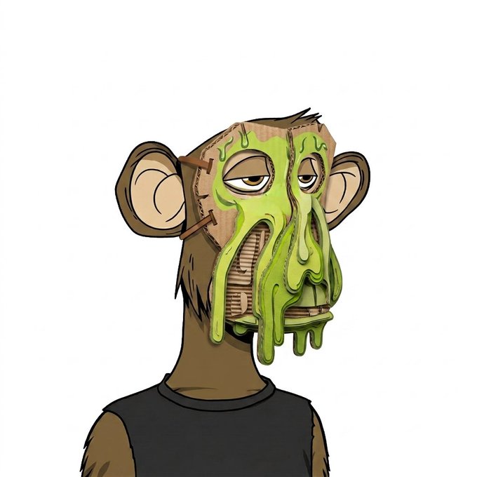 A cartoon illustration of an anthropomorphic monkey character with a stitched, wooden-looking face that is dripping with green slime, wearing a black tank top against a white background.